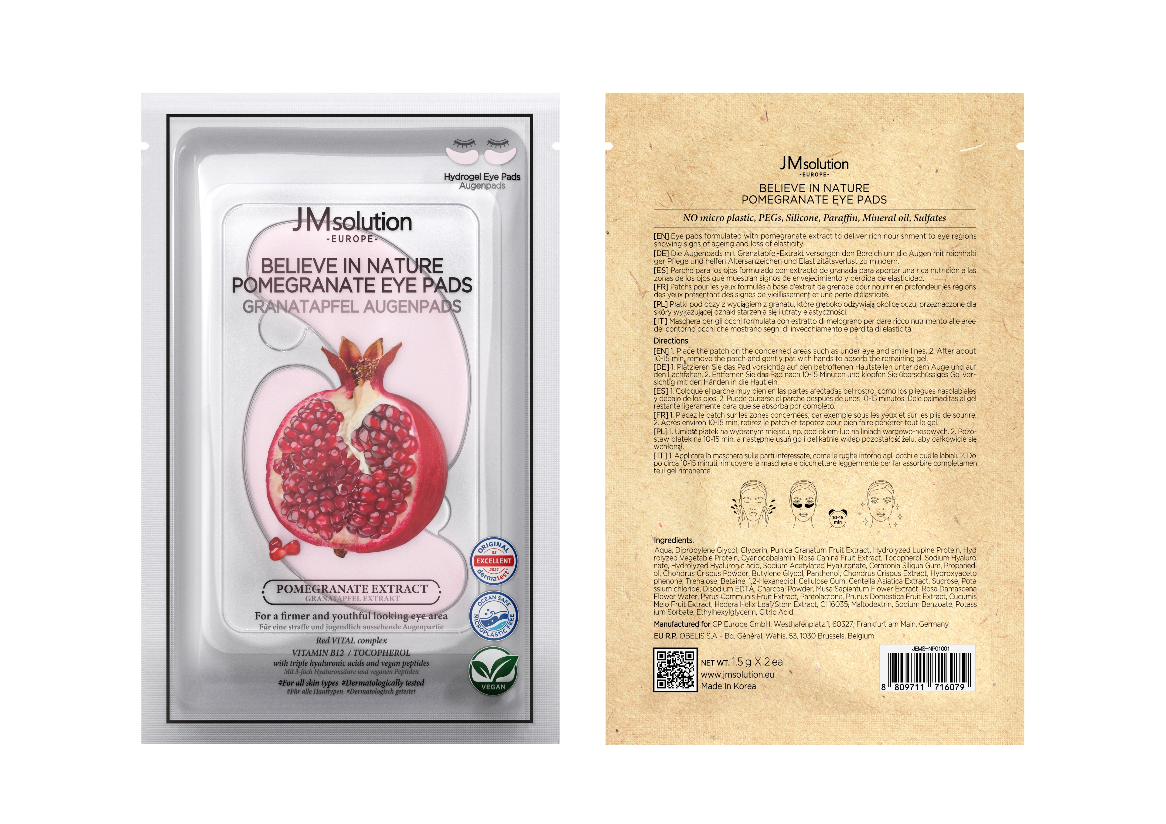 JMSOLUTION Europe BELIEVE IN NATURE POMEGRANATE EYE PADS 30EA